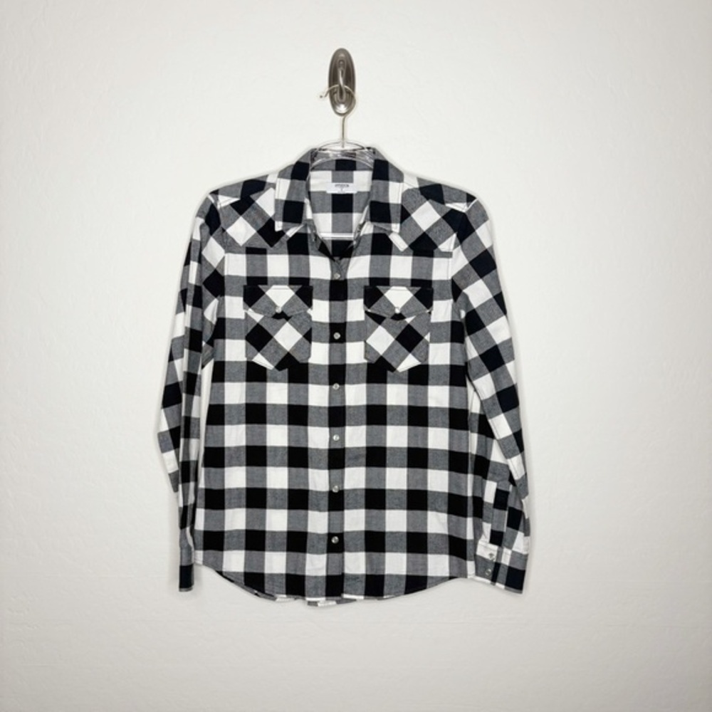 UNTUCKit Holden Black White Buffalo Check Plaid Flannel Shirt Size 4 Pearl Snap